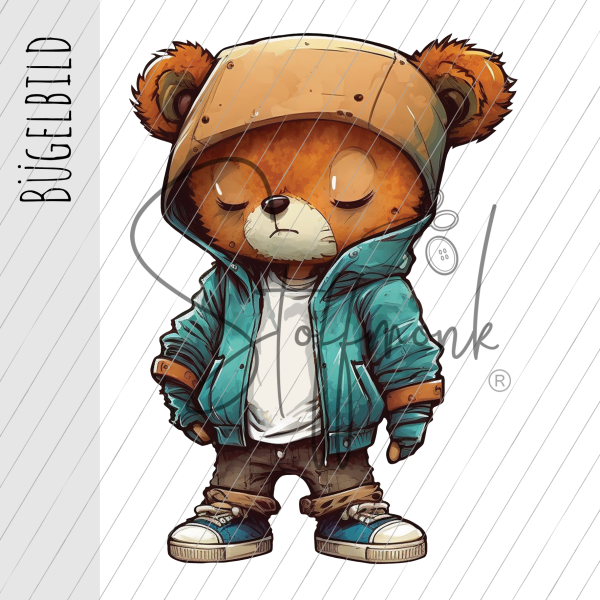 Bügelbild - "Street Bär mit Mütze"